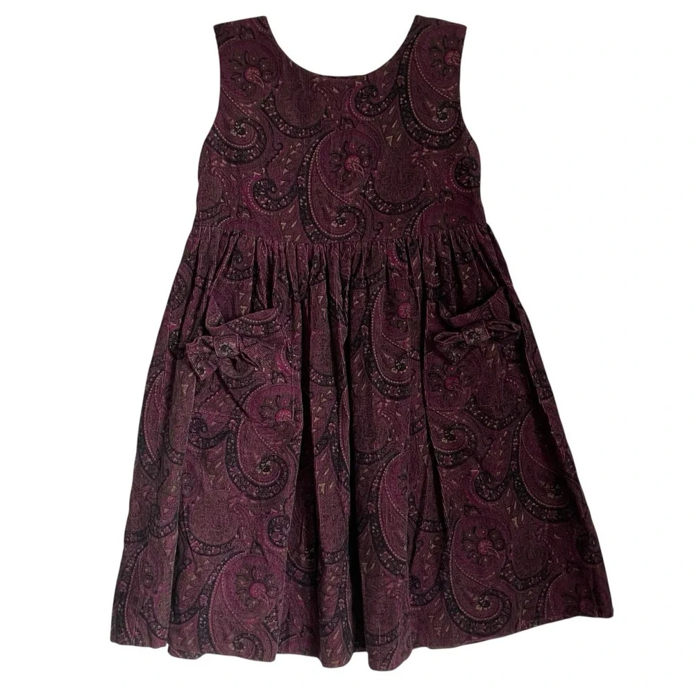 Vintage Dress Girls 7 Years Purple Corduroy Paisley Floral by Rosalind Rogers